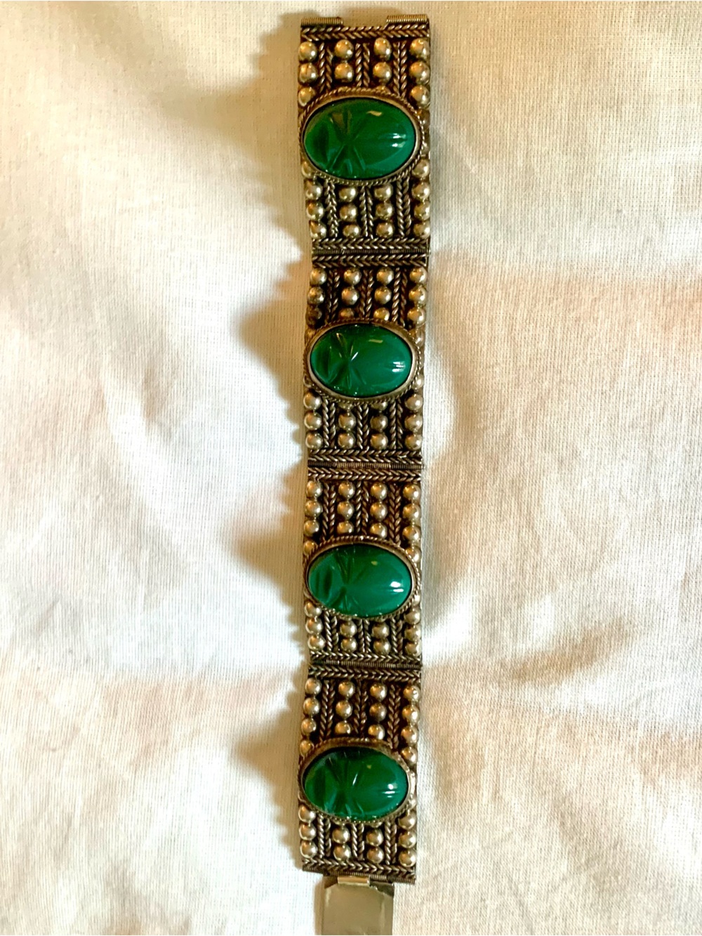 VINTAGE SILVER MEXICAN SILMEX ONYX CABOCHON  BRACELET 365